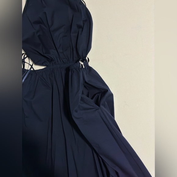 STAUD Vanessa halterneck cotton blend poplin dress pocket tie back midi navy xl - Picture 12 of 14